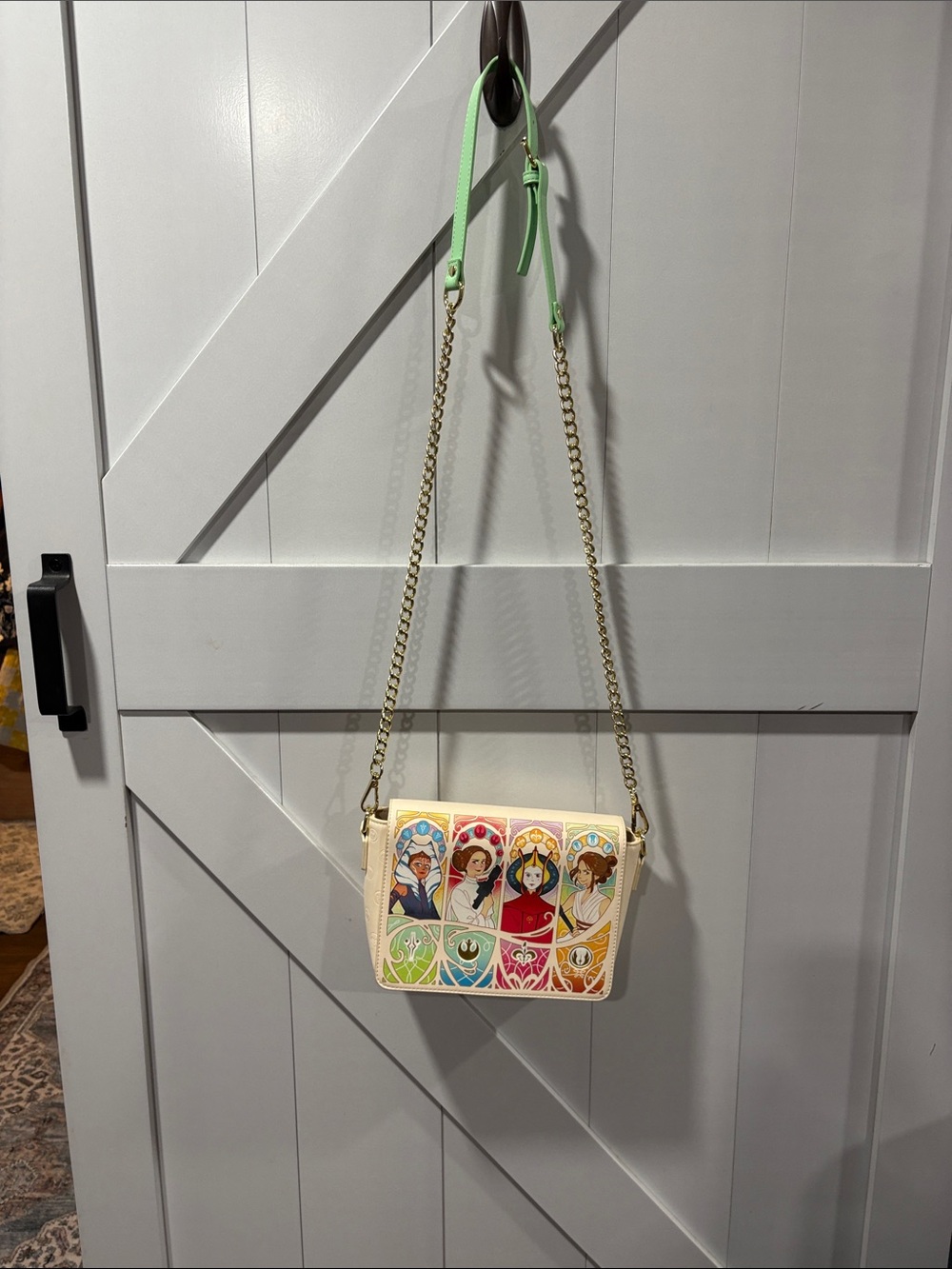 Loungefly Cream Crossbody with Multicolor Illustrated Panel and Mint Strap